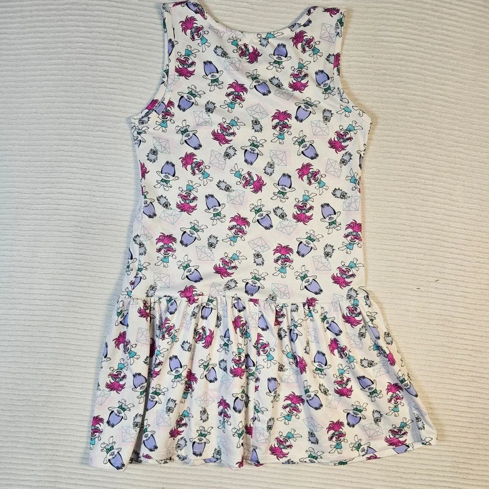 DreamWorks Trolls World Tour Girls Sleeveless Drop Waist Dress White Size M 7/8